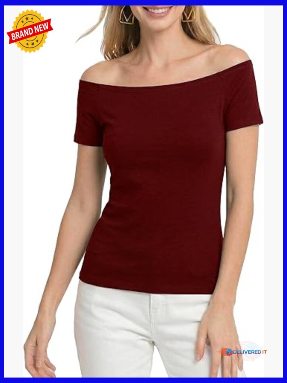 Off Shoulder Slim Fit Tee, Rayon Spandex, Elegant Casual Top